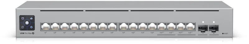 USW-Pro-Max-16-PoE - Netwerkswitch - 18 Poorten - 180W PoE - Managed L3 - 10G Ondersteuning von Ubiquiti in Grau – Produktfoto
