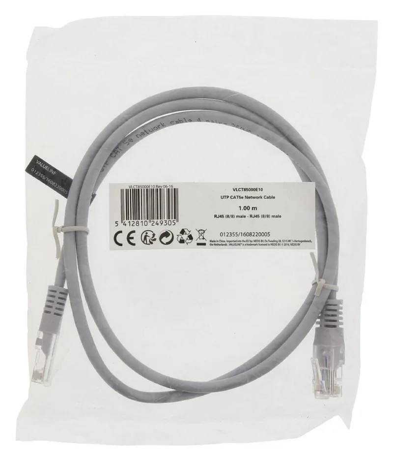 CAT5e UTP Netwerkkabel RJ45 (8/8) Male - RJ45 (8/8) Male 1m från Valueline i Grå – produktbild