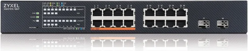 XMG1915-18EP Smart Managed Switch 16x 2.5G Ethernet (8x PoE++, max. 180W), 2x 10G SFP+ från Zyxel i Svart – produktbild